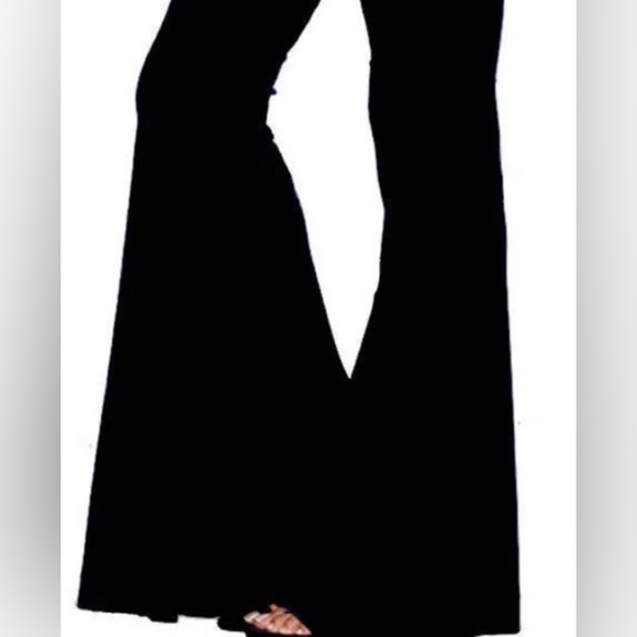 Black velvet velour long pants bell bottoms flared rave vintage festival y2k - Picture 1 of 3